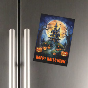 Halloween Haunted House and Pumpkins Magnetic Card