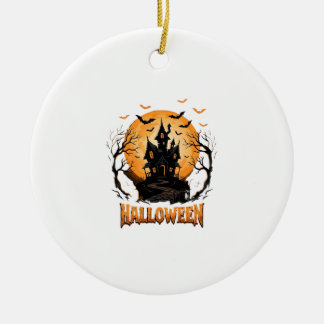 Halloween Haunted House Bat Moon Graphic Design Ceramic Tree Decoration