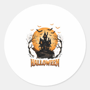 Halloween Haunted House Bat Moon Graphic Design Classic Round Sticker