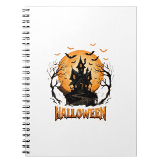 Halloween Haunted House Bat Moon Graphic Design Notebook