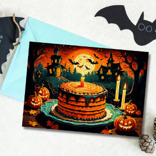 Halloween Haunted House Birthday Cake Card