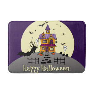 Halloween Haunted House Black Bat Full Moon Ghost Bath Mat