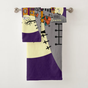 Halloween Haunted House Black Bat Full Moon Ghost Bath Towel Set