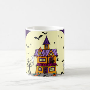Halloween Haunted House Black Bat Full Moon Ghost Coffee Mug