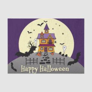 Halloween Haunted House Black Bat Full Moon Purple Tissue Paper