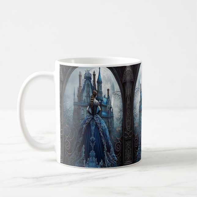Halloween Haunted House Blue Night Scary Coffee Mug (Left)