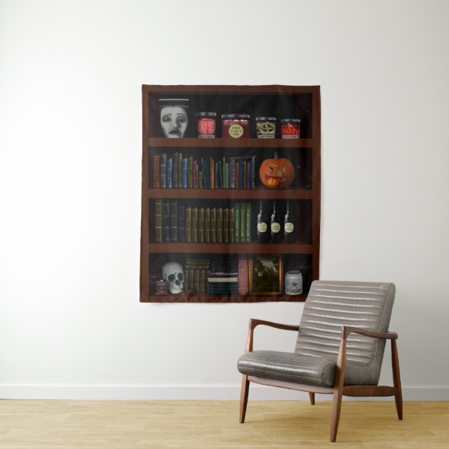 Halloween Haunted House Bookshelf  Tapestry (In Situ)
