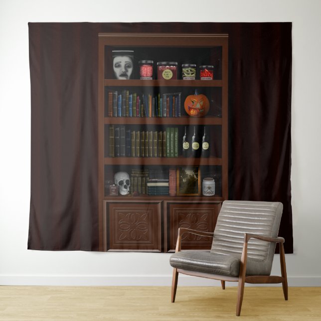 Halloween Haunted House Bookshelf  Tapestry (In Situ (Horizontal))