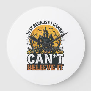 Halloween Haunted House Cant Believe It Vintage Large Clock