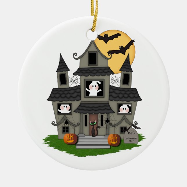 Halloween Haunted House Ceramic Tree Decoration (Front)