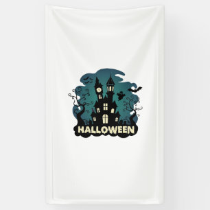 Halloween Haunted House Clock Tower Bats Ghost_1 Banner