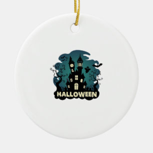 Halloween Haunted House Clock Tower Bats Ghost_1 Ceramic Tree Decoration