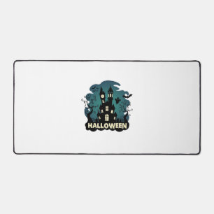 Halloween Haunted House Clock Tower Bats Ghost_1 Desk Mat