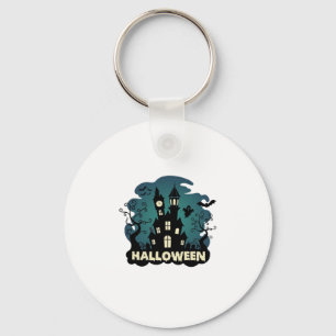 Halloween Haunted House Clock Tower Bats Ghost_1 Key Ring