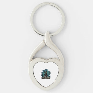 Halloween Haunted House Clock Tower Bats Ghost_1 Key Ring