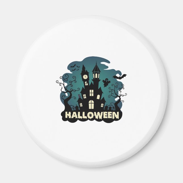 Halloween Haunted House Clock Tower Bats Ghost_1 Magnet (Front)