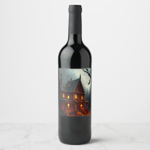 Halloween/haunted house /Fall  Wine Label