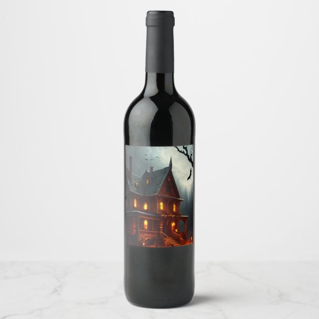 Halloween/haunted house /Fall  Wine Label (Front)