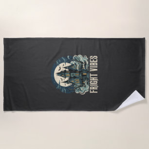 Halloween Haunted House Fright Vibes Design Beach Towel