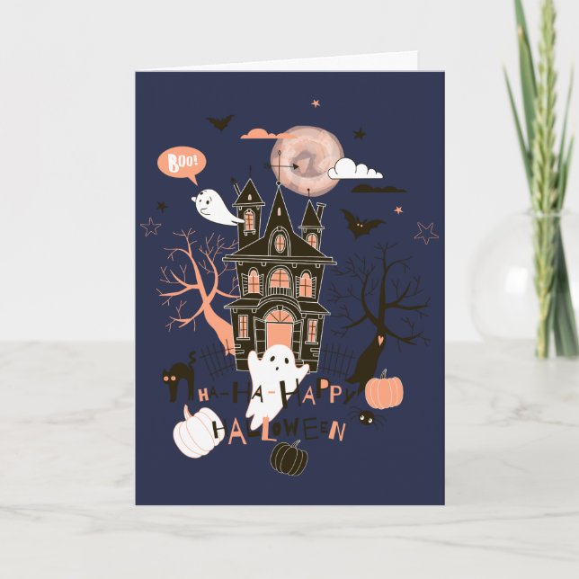 Halloween Haunted House Greeting Card (Front)