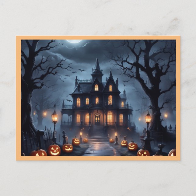 Halloween Haunted House Holiday Postcard (Front)