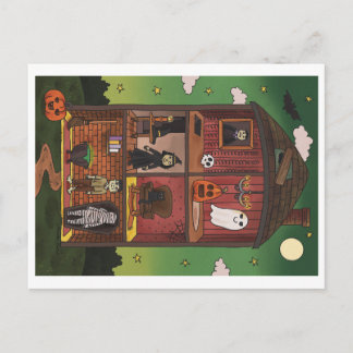 Halloween Haunted House Interior Illustration Postcard