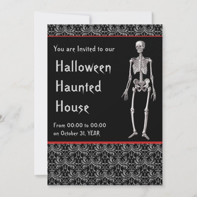 Halloween Haunted House Invitation with Skeletons (Front)