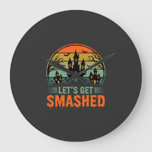 Halloween Haunted House Lets Get Smashed Retro Large Clock