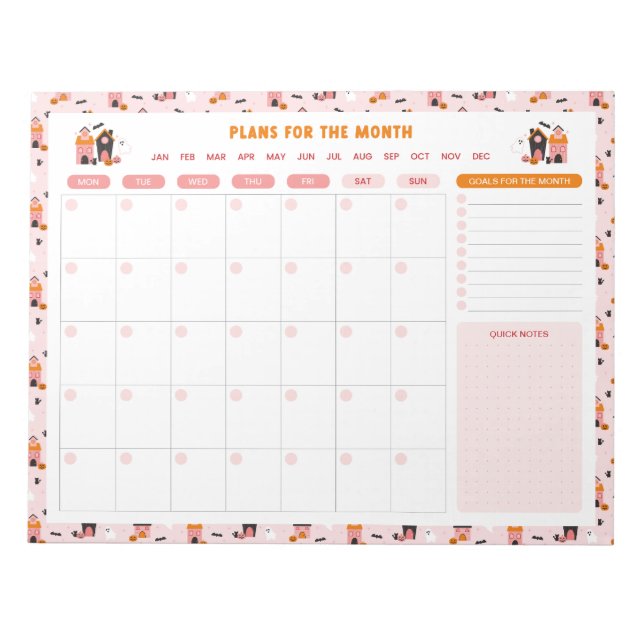 Halloween Haunted House Monthly To Do List Planner Notepad (Front)