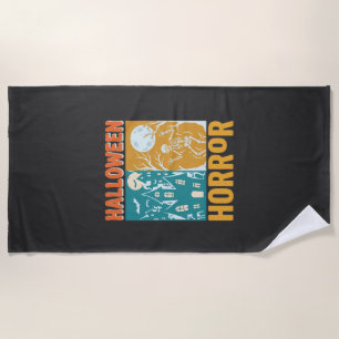 Halloween Haunted House Moon Skeleton Design_1 Beach Towel