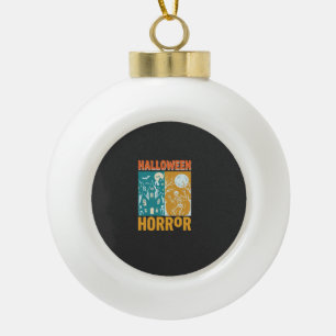 Halloween Haunted House Moon Skeleton Design_1 Ceramic Ball Christmas Ornament