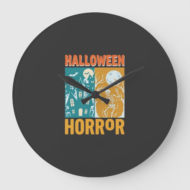 Halloween Haunted House Moon Skeleton Design_1 Large Clock (Front)
