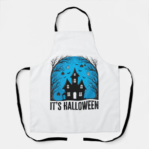 Halloween Haunted House Moon Vintage Engraving Des Apron
