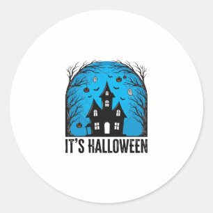Halloween Haunted House Moon Vintage Engraving Des Classic Round Sticker
