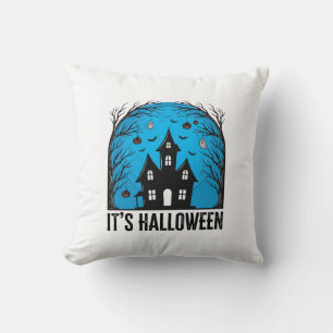 Halloween Haunted House Moon Vintage Engraving Des Cushion