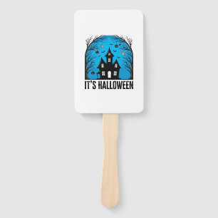 Halloween Haunted House Moon Vintage Engraving Des Hand Fan