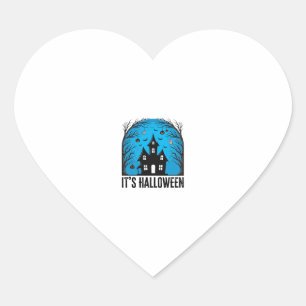 Halloween Haunted House Moon Vintage Engraving Des Heart Sticker