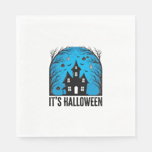Halloween Haunted House Moon Vintage Engraving Des Napkin