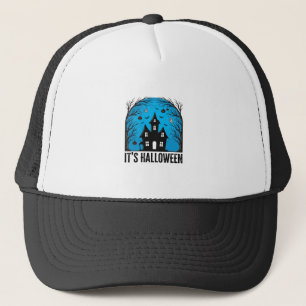 Halloween Haunted House Moon Vintage Engraving Des Trucker Hat