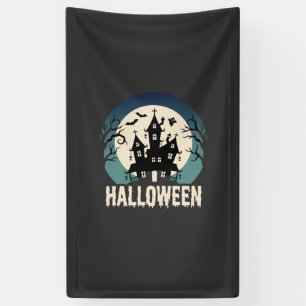 Halloween Haunted House Moonlight Vector Banner