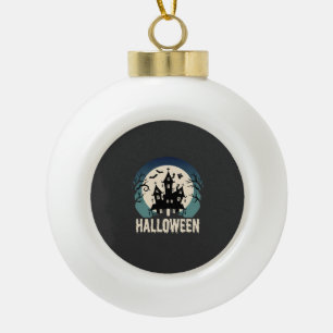 Halloween Haunted House Moonlight Vector Ceramic Ball Christmas Ornament