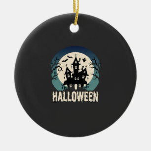 Halloween Haunted House Moonlight Vector Ceramic Tree Decoration