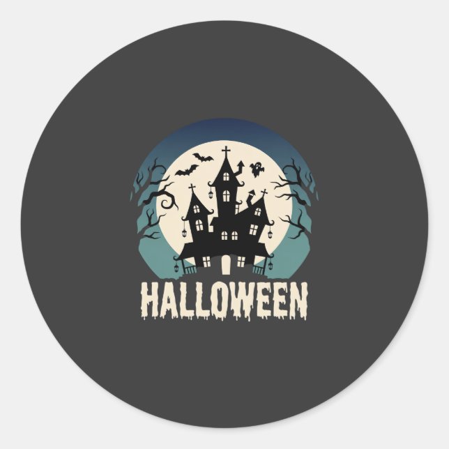 Halloween Haunted House Moonlight Vector Classic Round Sticker (Front)