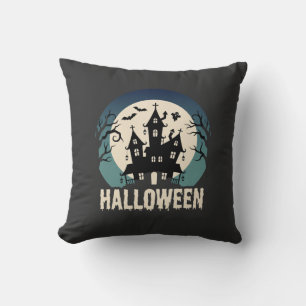 Halloween Haunted House Moonlight Vector Cushion