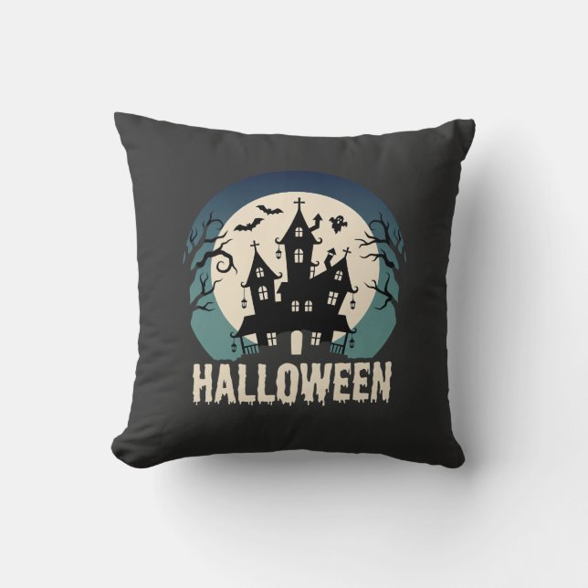 Halloween Haunted House Moonlight Vector Cushion (Front)