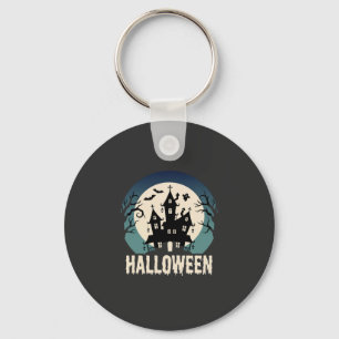 Halloween Haunted House Moonlight Vector Key Ring