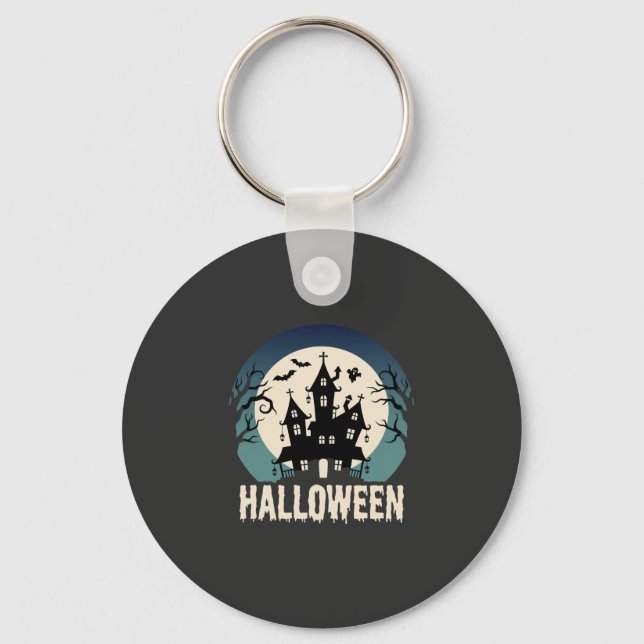 Halloween Haunted House Moonlight Vector Key Ring (Front)