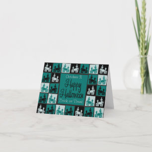 Halloween haunted house mosaic card