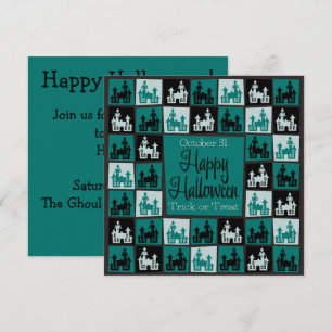 Halloween haunted house mosaic invitation