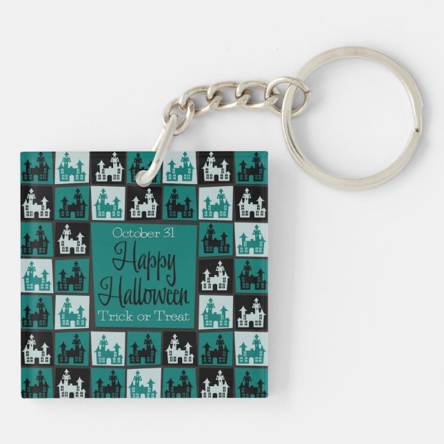 Halloween haunted house mosaic key ring (Back)
